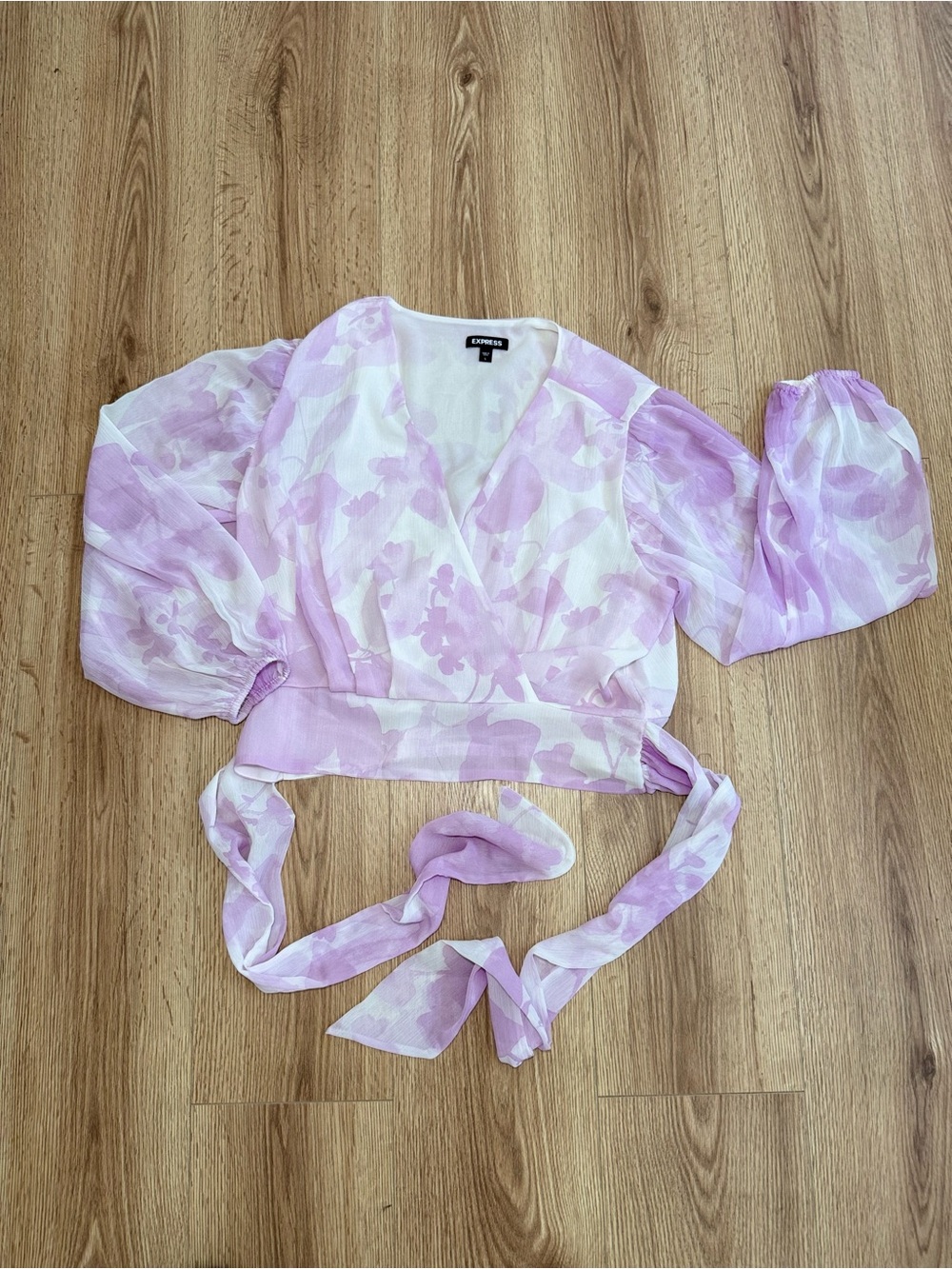 Express Pink Lavender Floral Wrap Blouse